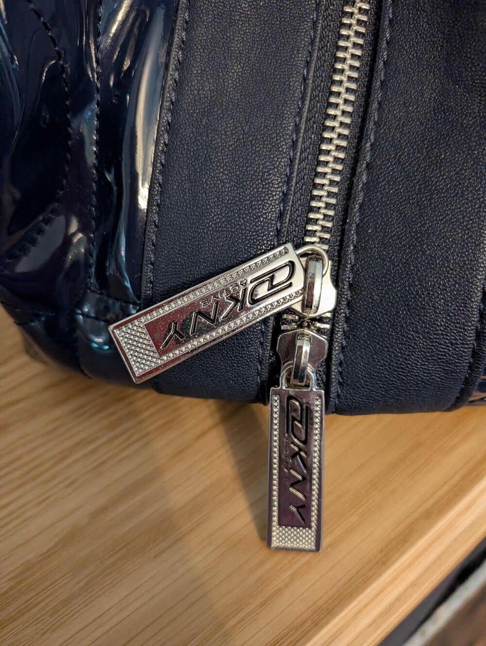 DKNY Navy Blue Quilted Patent Shoulder Bag - Picture 15 of 15